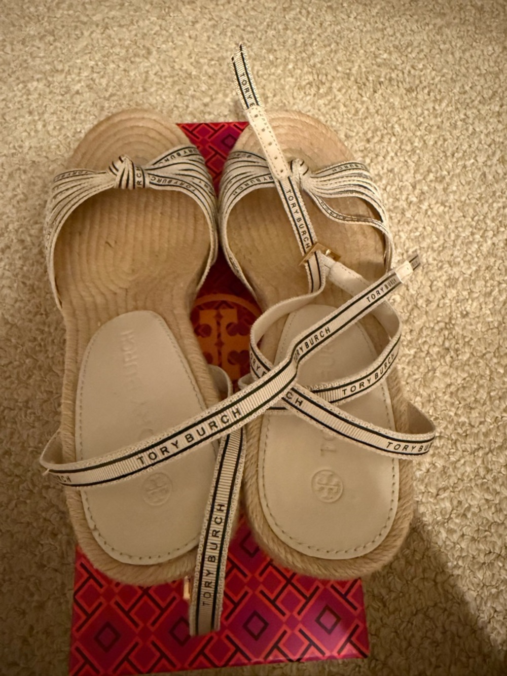 Tory Burch Cream Espadrille Bow Wedge Sandals - Picture 7 of 10